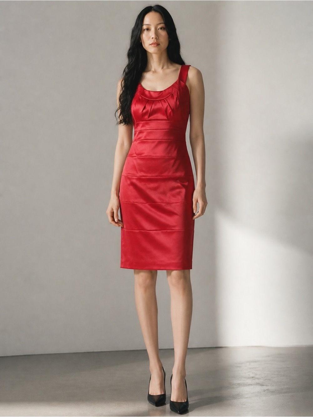 Gorgeous red satin dress, Dress Barn